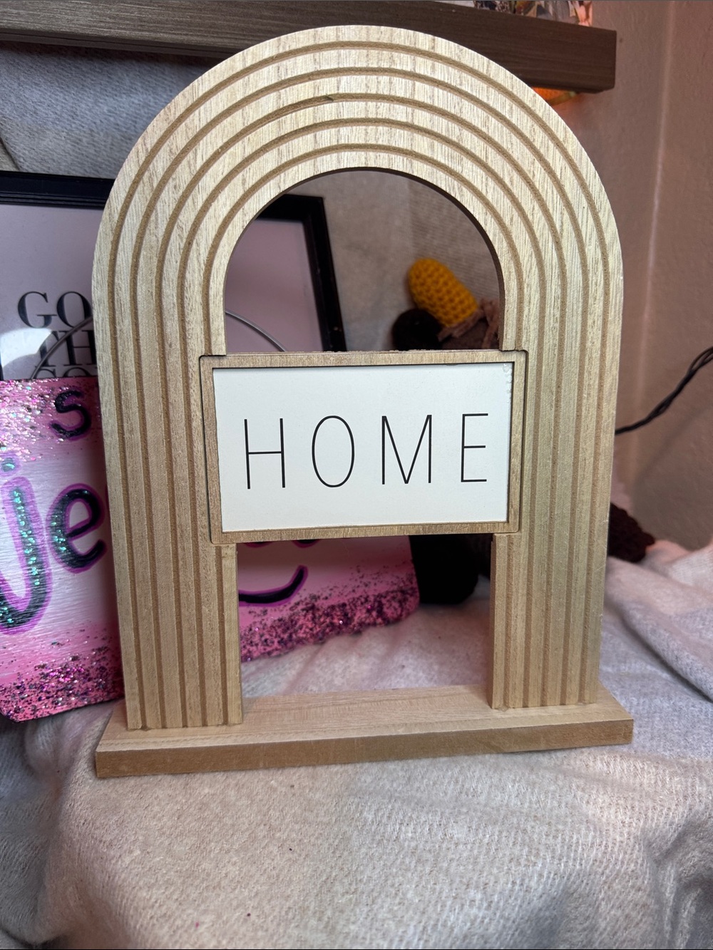 Source Unknown Natural Wood HOME Arch Table Accent